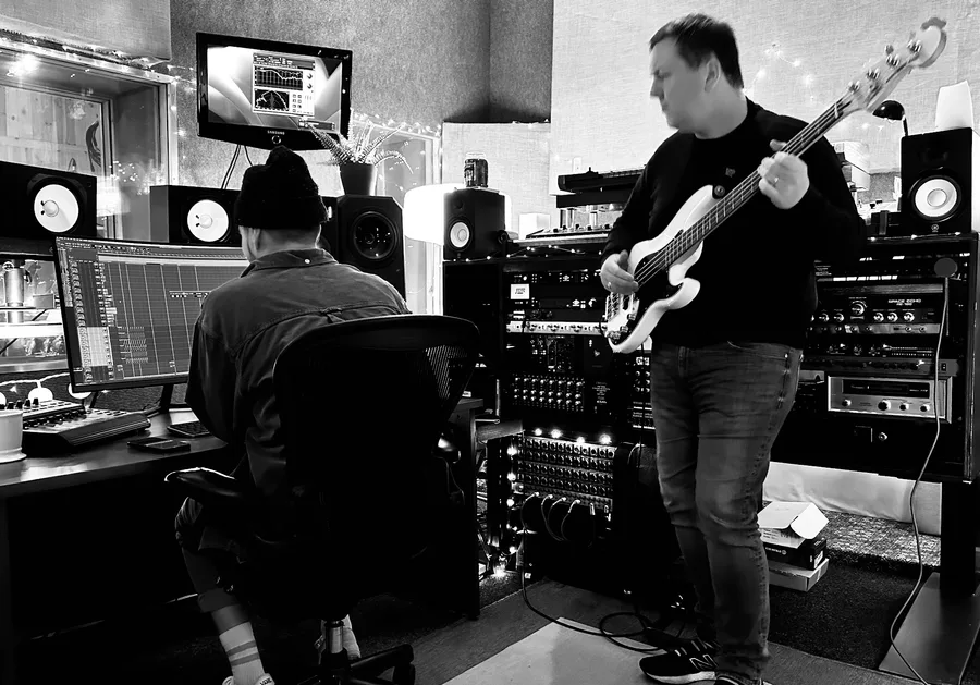 A bass player in the music technology and recording studio at Rīgas Privātā Mūzikas Skola in Riga