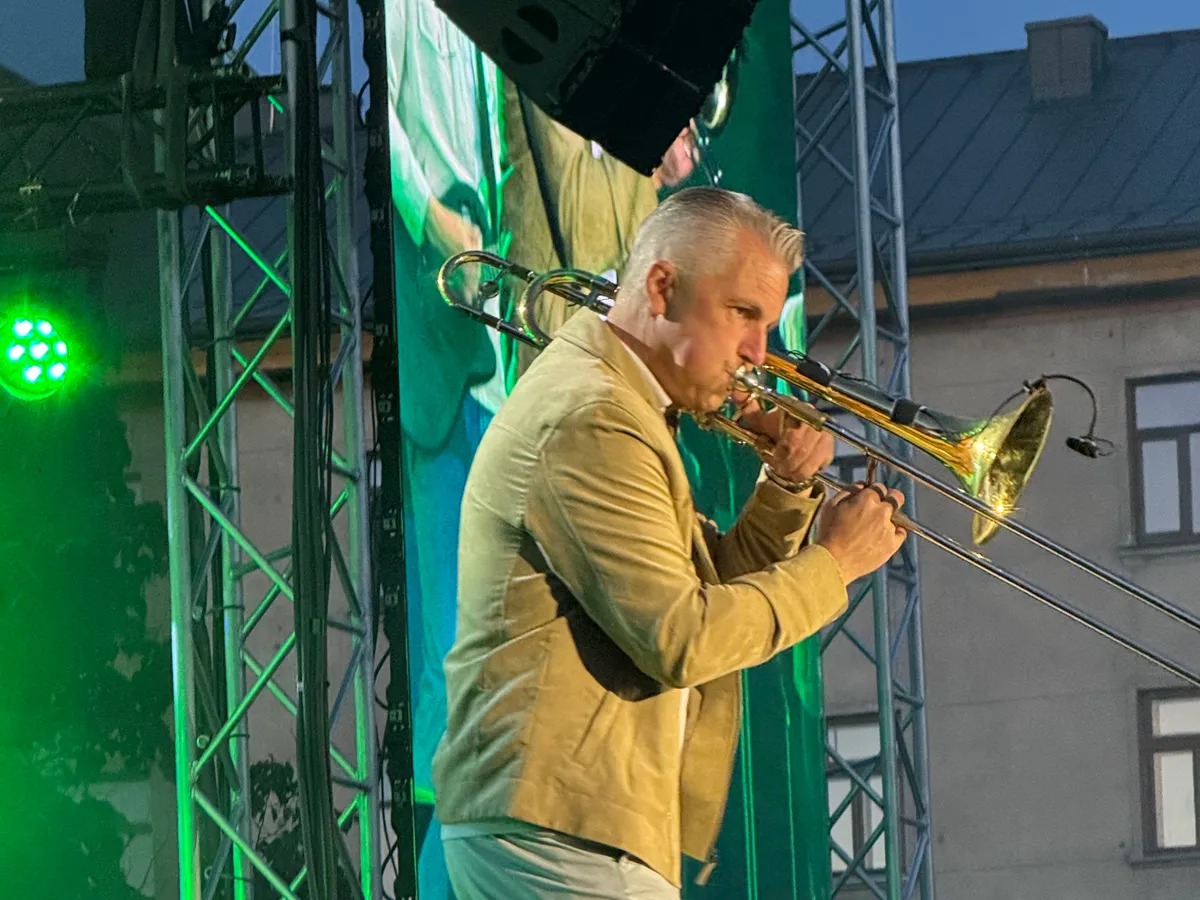 A Rīgas Privātā Mūzikas Skola wind musician performing live on stage in Riga